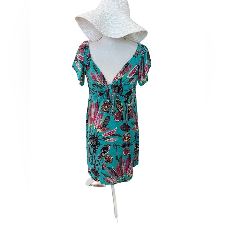 👗 Summer Tropical Boho Feather Tie-Front Dress - Size Large - Picture 2 of 7